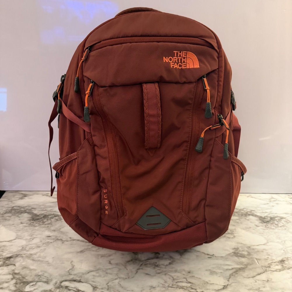 The North Face Surge Backpack Rust Red FlexVent Laptop Bag Hiking